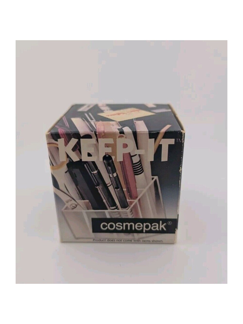 Keep It Cosmepak Clear Organizer Vintage Makeup Pens Lipstick 4x3" 80s